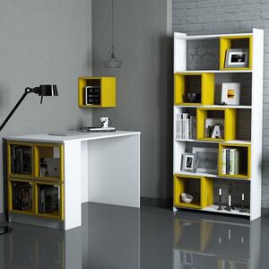 Woody Fashion Studijski stol i policu za knjige, Box - White, Yellow