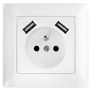 Jednostruka utičnica s uzemljenjem + 2x USB-A OSTE JNH003-G White