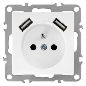Jednostruka utičnica s uzemljenjem + 2x USB-A OSTE JNH003-G White