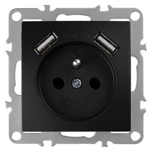 Jednostruka utičnica s uzemljenjem + 2x USB-A OSTE JNH003-G Black