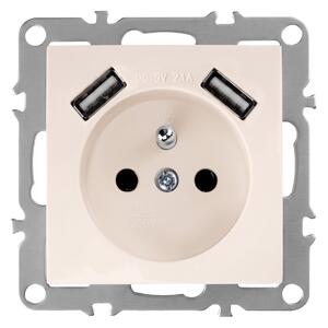 Jednostruka utičnica s uzemljenjem + 2x USB-A OSTE JNH003-G Beige