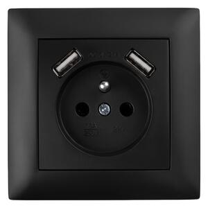 Jednostruka utičnica s uzemljenjem + 2x USB-A OSTE JNH003-G Black