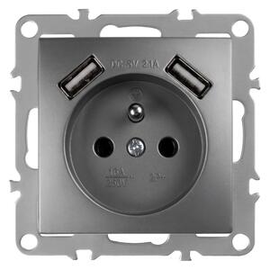 Jednostruka utičnica s uzemljenjem + 2x USB-A OSTE JNH003-G Grey