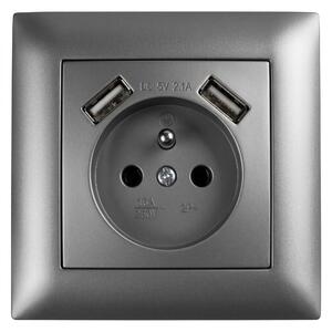 Jednostruka utičnica s uzemljenjem + 2x USB-A OSTE JNH003-G Grey