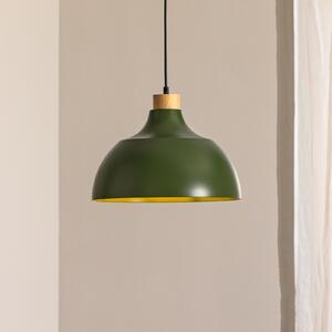 Envostar viseća svjetiljka Kaitt, tamnozelena, Ø 34 cm, drveni detalj, prigušiva, Zelena, Dnevni boravak/blagovaonica, Metal