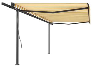 VidaXL Automatska tenda na uvlačenje sa stupovima 5x3 m žuto-bijela