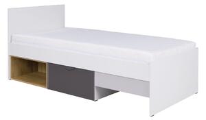 Zondo Jednostruki krevet 90x200 cm Juna 15 (bijela + grafit + siva + hrast lefkas) (s podnicom). 1087411