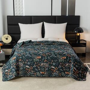 Prekrivač za krevet s uzorkom LISICA I ZEC tamnozeleni Dimenzije: 220 x 240 cm