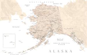 Karta Detailed map of Alaska in neutral watercolor, Blursbyai