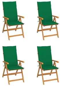 VidaXL Vrtne stolice sa zelenim jastucima 4 kom od masivne tikovine