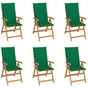VidaXL Vrtne stolice sa zelenim jastucima 6 kom od masivne tikovine