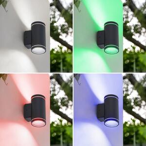 Lindby pametna LED vanjska zidna svjetiljka Valtin CCT RGB Tuya IP54, prigušiva, Crno, Nehrđajući čelik, Zidni reflektor