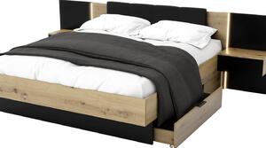 Zondo Bračni krevet 160 cm Lewell (s uzglavljem) (s prostorom za odlaganje) (hrast artisan + crna). 1092088