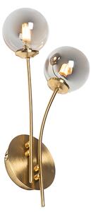 Moderna zidna svjetiljka zlatna 2-svjetlosna s dimnim staklom - Atena