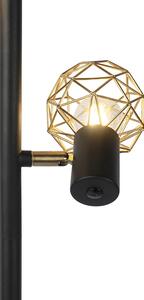 Dizajn podna svjetiljka crna sa zlatnom podesivom svjetlošću od 3 svjetla - mreža