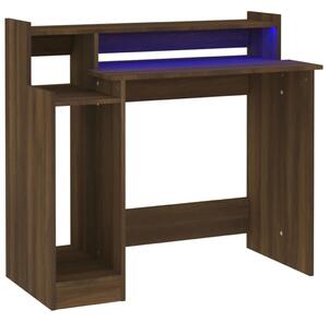 VidaXL Radni stol s LED svjetlima smeđa boja hrasta 97x45x90 cm drveni
