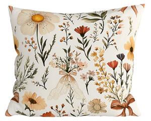 Poliester-bavlnena jastučnica FLORAL RIBBON POLY 45x45 cm, krem