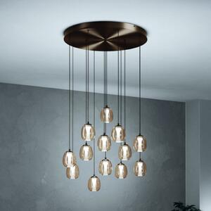 Stars of Light LED viseća lampa FERRO 58 cm, 13 svjetala, bronca/smeđa, prigušiva, Smeđa / hrđa, Dnevni boravak/blagovaonica, Staklo