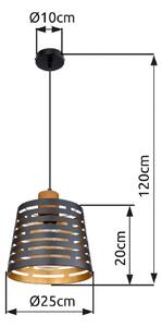 Globo Viseća lampa Ablona, Ø 25 cm, crna/zlatna, metalna, prigušiva, Crno, Dnevni boravak/blagovaonica, Metal