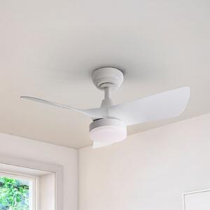 Schuller Valencia Tropic LED stropni ventilator, bijeli, Ø 76 cm, tihi, CCT, prigušiva, Bijela, Dnevni boravak/blagovaonica, Plastika