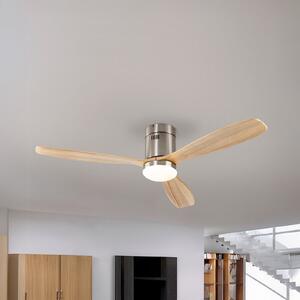 Schuller Valencia Siroco LED stropni ventilator, nikal/svijetlo drvo, Ø 132 cm, tihi, prigušiva, Drvo, Dnevni boravak/blagovaonica, Drvo