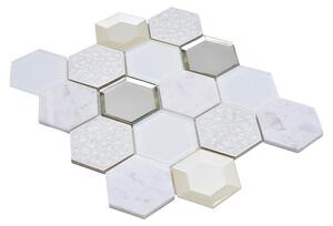 Mozaik pločica Hexagon HXN 66 (26,5 x 30,5 cm, Bijele boje, Sjaj)