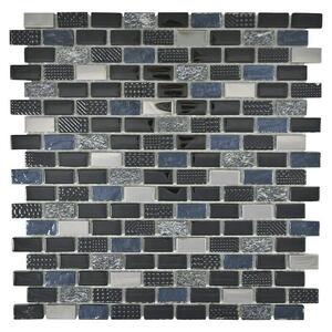 Mozaik pločica Brick Crystal Mix XCM B128 (30 x 28,5 cm, Crno-sive boje, Sjaj)