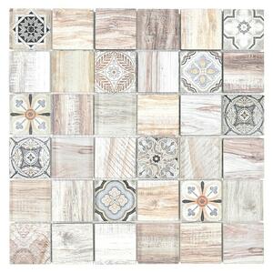 Mozaik pločica Quadrat Crystal XCM WOOD 100 (30 x 30 cm, Bež boje, Sjaj)