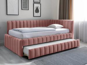 Tapecirani krevet COMFINO VELVET s dodatnim ležajem 120x200 cm, ružičasta