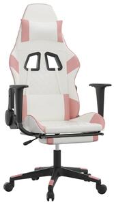 VidaXL Masažna igraća stolica s osloncem bijelo-ružičasta umjetna koža