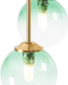 Art Deco stropna svjetiljka zlatna sa zelenim staklom 9 svjetala - Atena