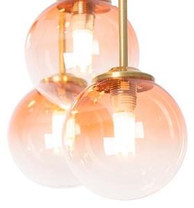 Art Deco stropna svjetiljka zlatna s ružičastim staklom 9 svjetala - Atena