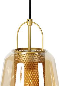 Viseća lampa zlatna sa jantarnim staklom 23 cm duguljasta 3-light - Kevin
