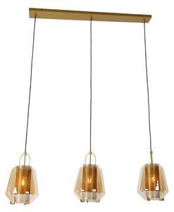 Viseća lampa zlatna sa jantarnim staklom 23 cm duguljasta 3-light - Kevin