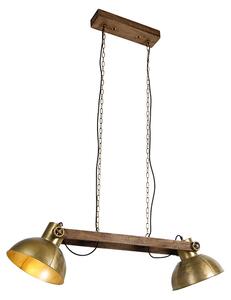 Industrijska viseća svjetiljka zlatna 2-svjetla s drvetom - Mango