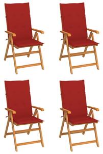 VidaXL Vrtne stolice s crvenim jastucima 4 kom od masivne tikovine