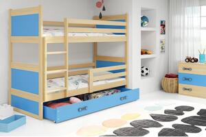 Drveni dječji krevet na kat Rico s ladicom - bukva - plavi - 160*80cm