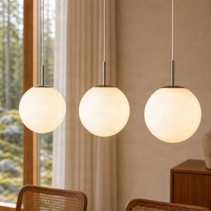 Lindby Marike viseća lampa, 3 svjetla, duljina 120 cm, bijela/nikl, prigušiva, Bijela, Dnevni boravak/blagovaonica, Staklo