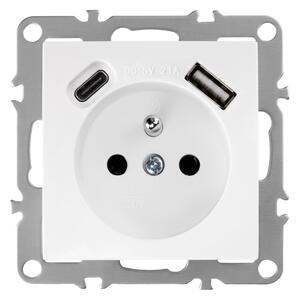 Jednostruka utičnica s uzemljenjem + USB-A USB-C OSTE JNH004-G White