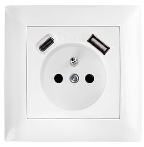 Jednostruka utičnica s uzemljenjem + USB-A USB-C OSTE JNH004-G White