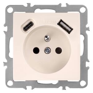 Jednostruka utičnica s uzemljenjem + USB-A USB-C OSTE JNH004-G Beige