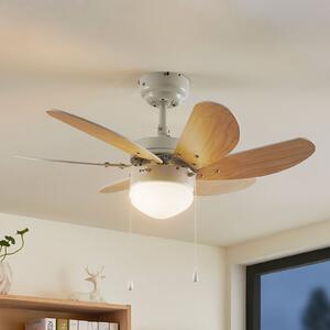 Lindby Minja stropni ventilator, bijela, drvo, Bijela, Dnevni boravak/blagovaonica, Metal