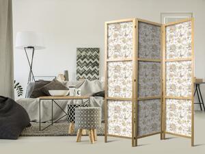 Japanski paravan - Beige Shades of Nature - Flowers and Butterflies on a White Background - Illustration