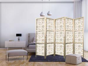 Japanski paravan - Beige Shades of Nature - Flowers and Butterflies on a White Background - Illustration