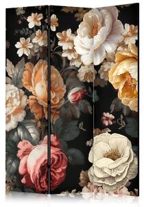Paravan - Floristry in Vintage Style - a Plethora of Colorful Flowers on a Black Background