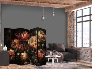 Paravan - Magnificent Tulips - Bouquet of Flowers in Red and White on a Black Background