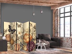 Paravan - Tulips in Cream - Illustration of Flowers and Butterflies on a Light Background