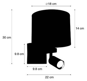 Zidna lampa mesing sa lampom za čitanje i sjenilom 18 cm crna - Brescia
