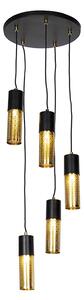 Industrijska viseća svjetiljka crna sa zlatnim 5-svjetlo - Raspi
