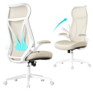 Uredska stolica, ergonomski naslon, podesiva visina, preklopni rukonasloni, bež